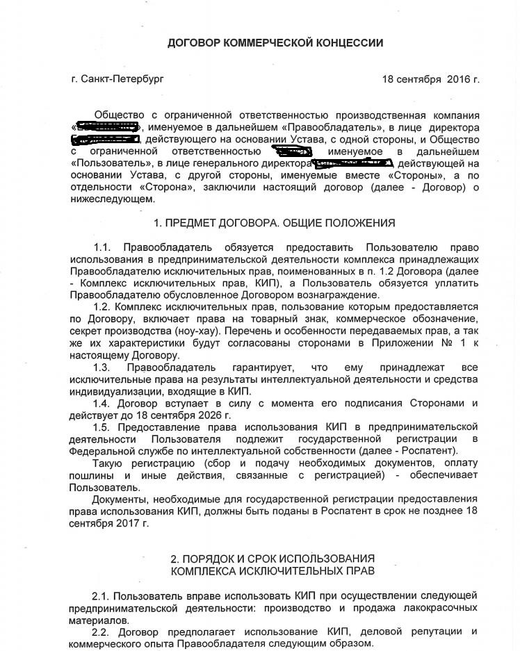 Примеры договора франшизы франшиза в петрозаводск